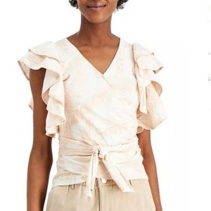 INC International Concepts Women's Wrap Style Flutter Sleeve Cotton Top